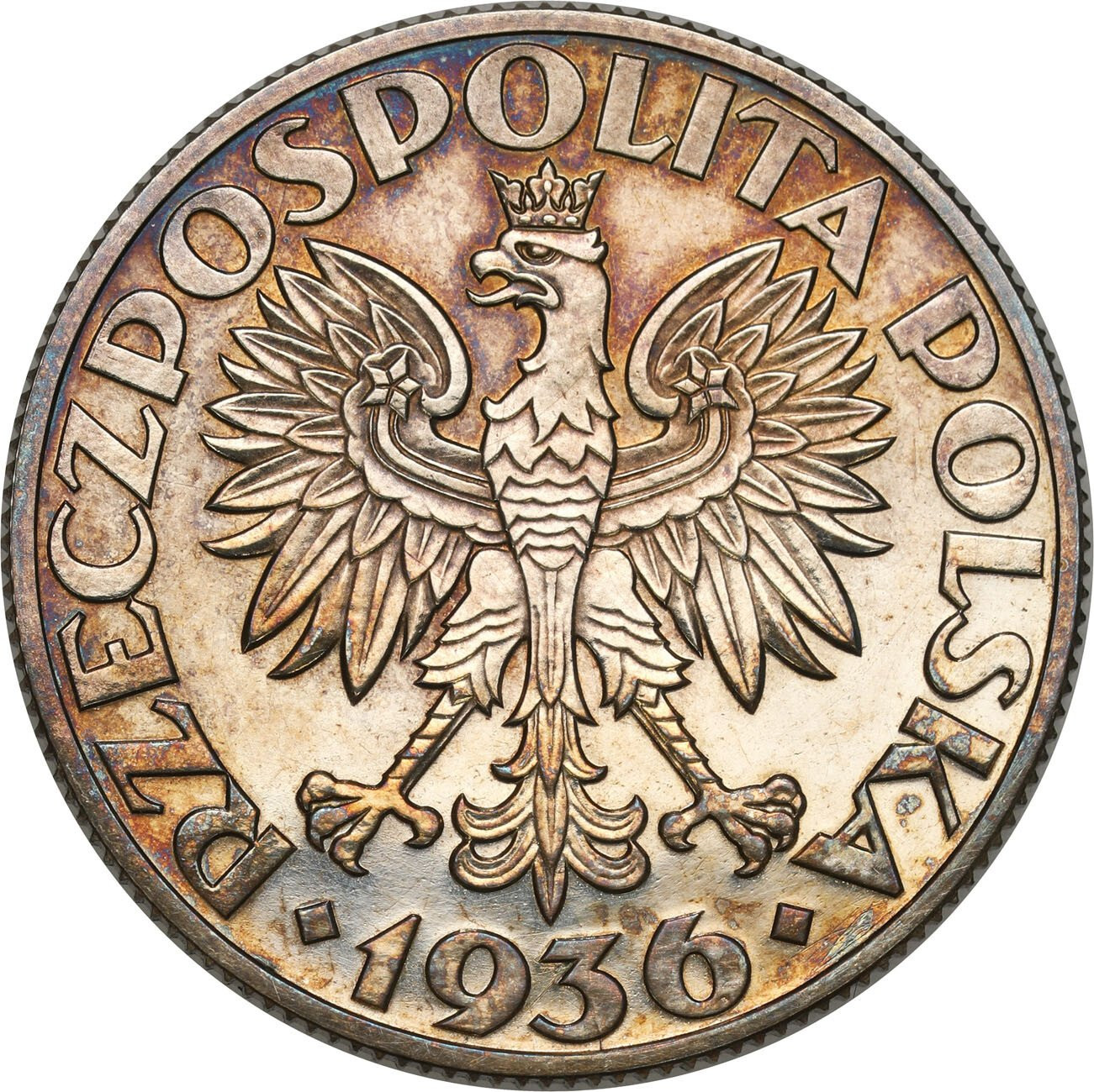 II RP. PRÓBA 5 złotych 1936 żaglowiec - stempel zwykły - zwykły napis PRÓBA