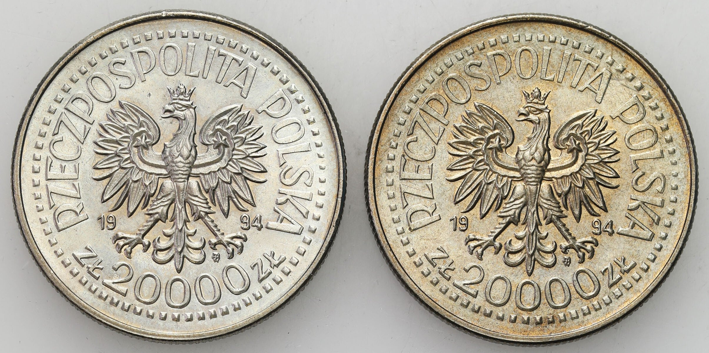 III RP. 20.000 złotych 1994 75 lat Związku Inwalidów Wojennych RP, zestaw 2 sztuk 