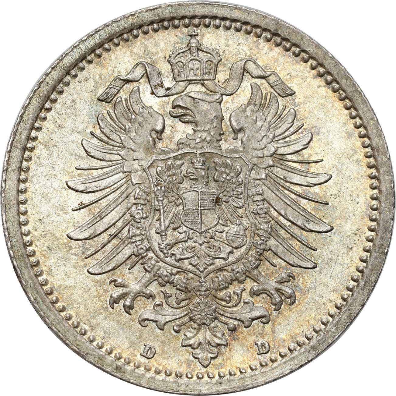 Niemcy, Cesarstwo Niemieckie. 50 fenigów 1877 D, Monachium – WYŚMIIENITE i RZADKIE 