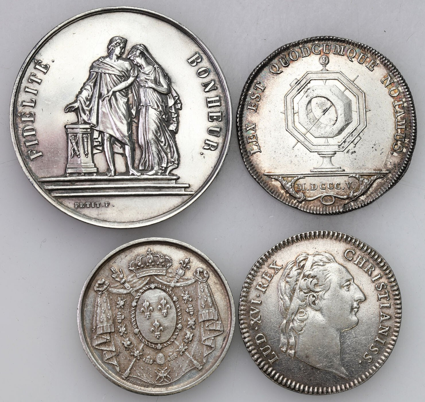 Francja. Medale – żetony, zestaw 4 sztuk, srebro