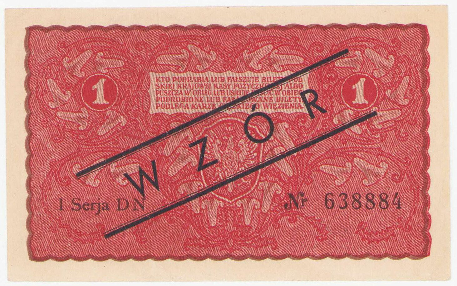 WZÓR. 1 marka polska 1920 seria I-DN