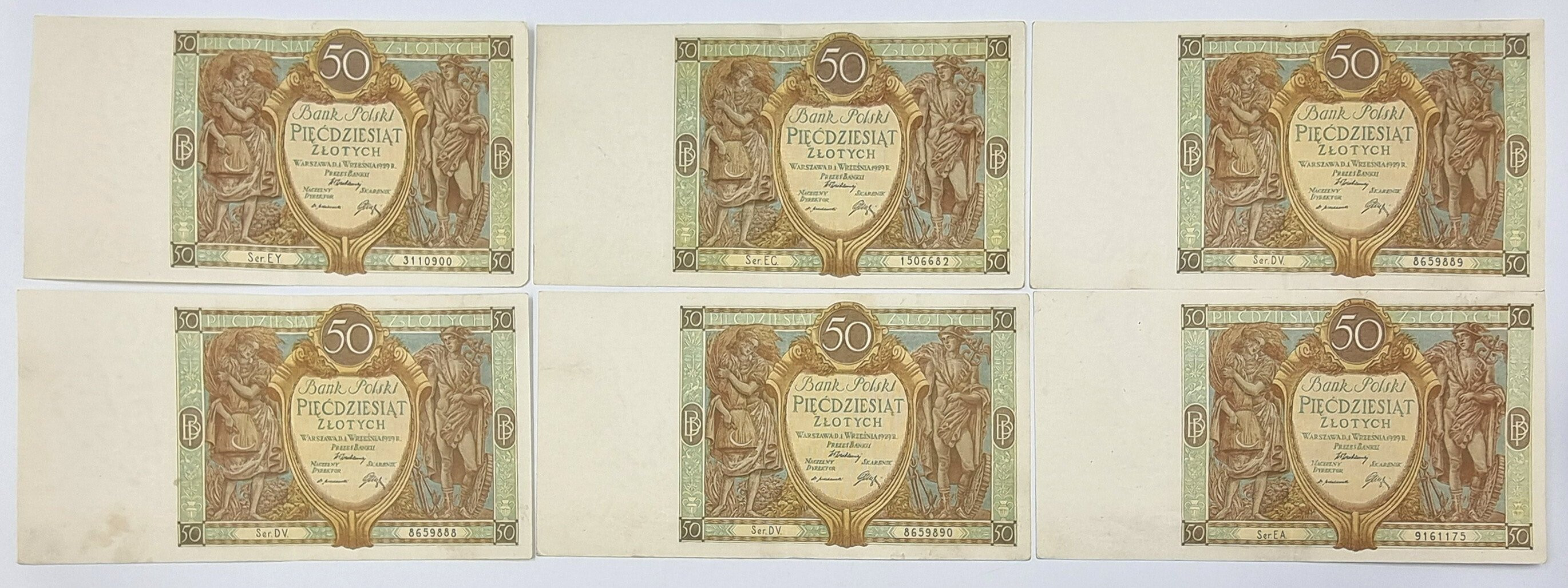50 złotych 1929, zestaw 6 sztuk