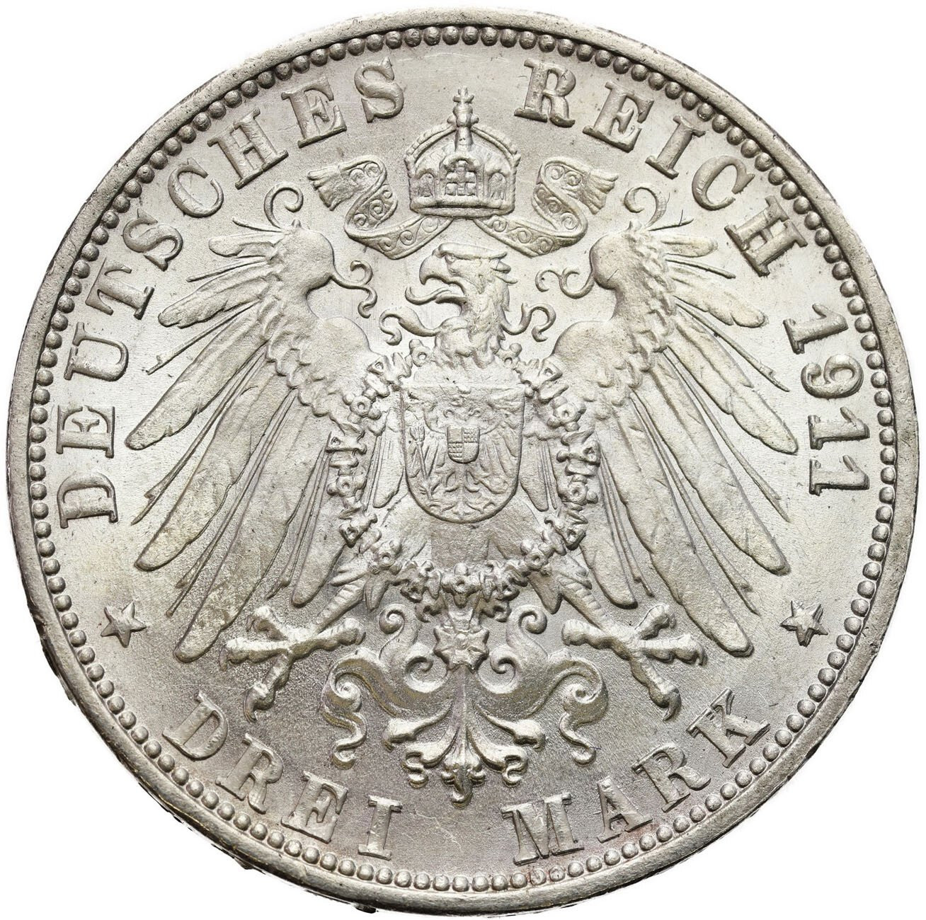 Niemcy, Wirtembergia. Wilhelm II (1891–1918). 3 marki 1911 F, Stuttgart