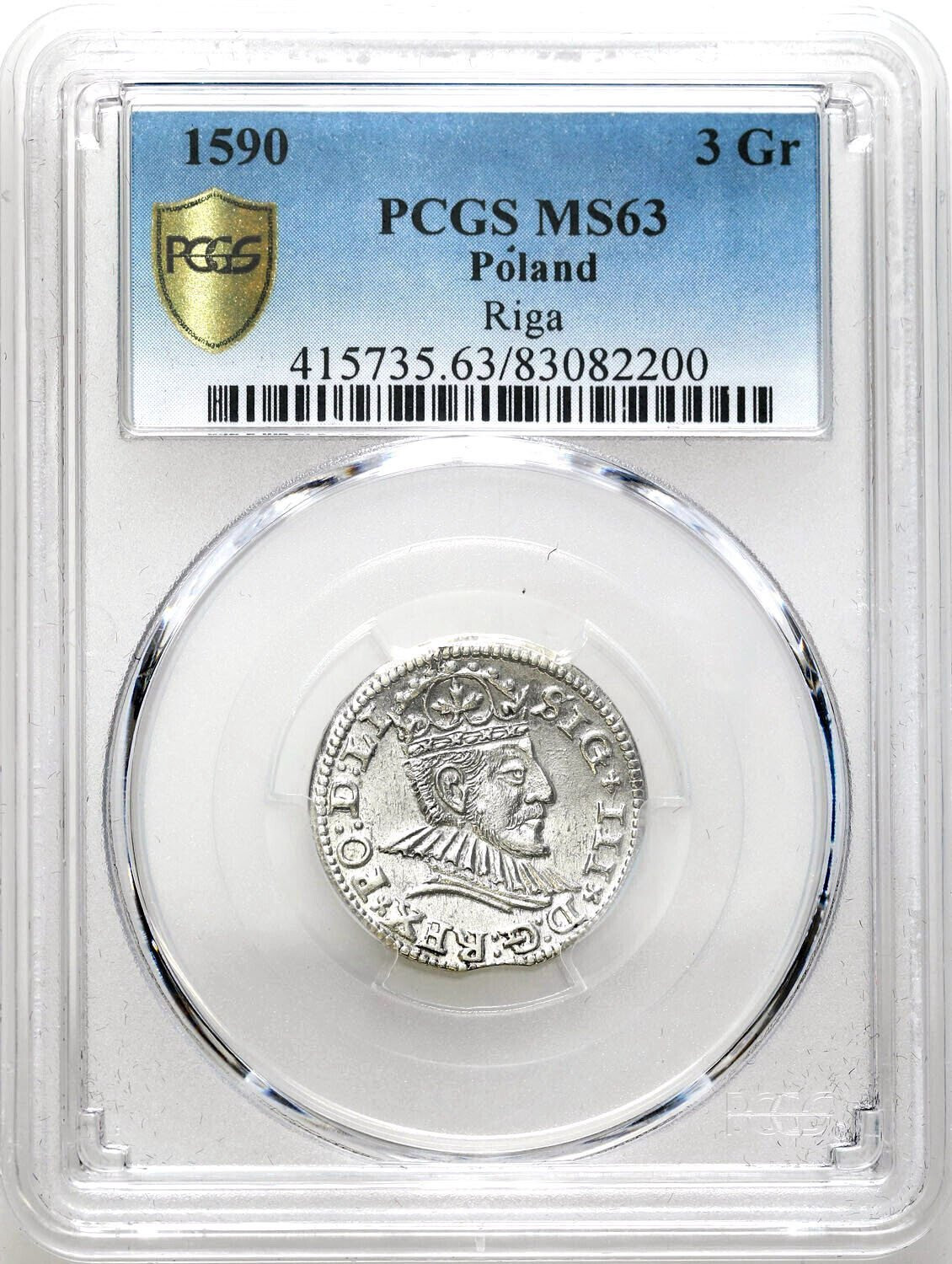 Zygmunt III Waza. Trojak (3 grosze) 1590, Ryga PCGS MS63 (2 MAX) - WYŚMIENITY