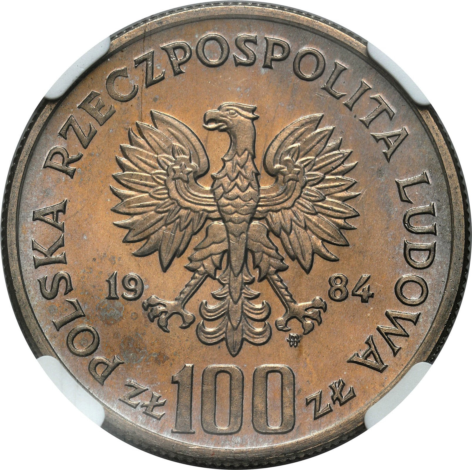 PRL. 100 złotych 1984 - 40 lat PRL  NGC MS66