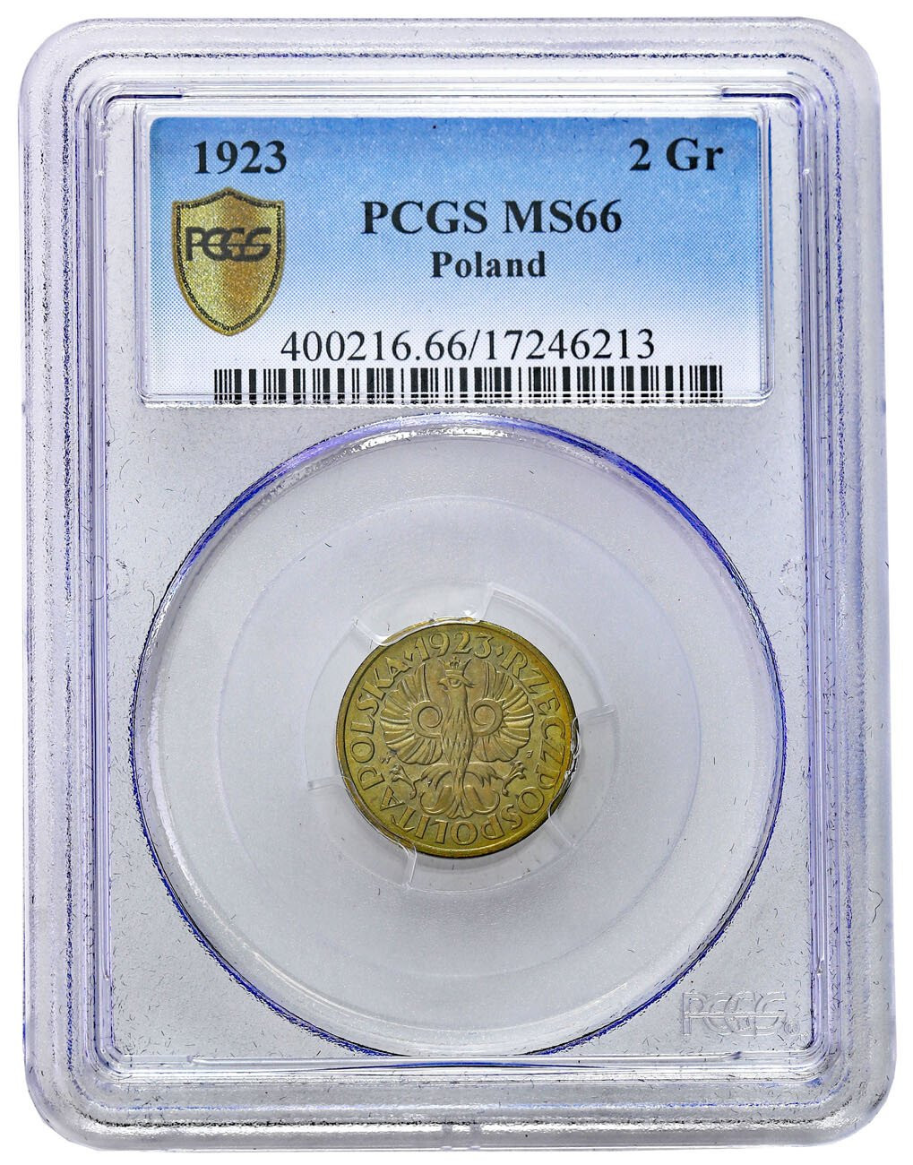 II RP. 2 grosze 1923 PCGS MS66 (MAX) - IDEALNY