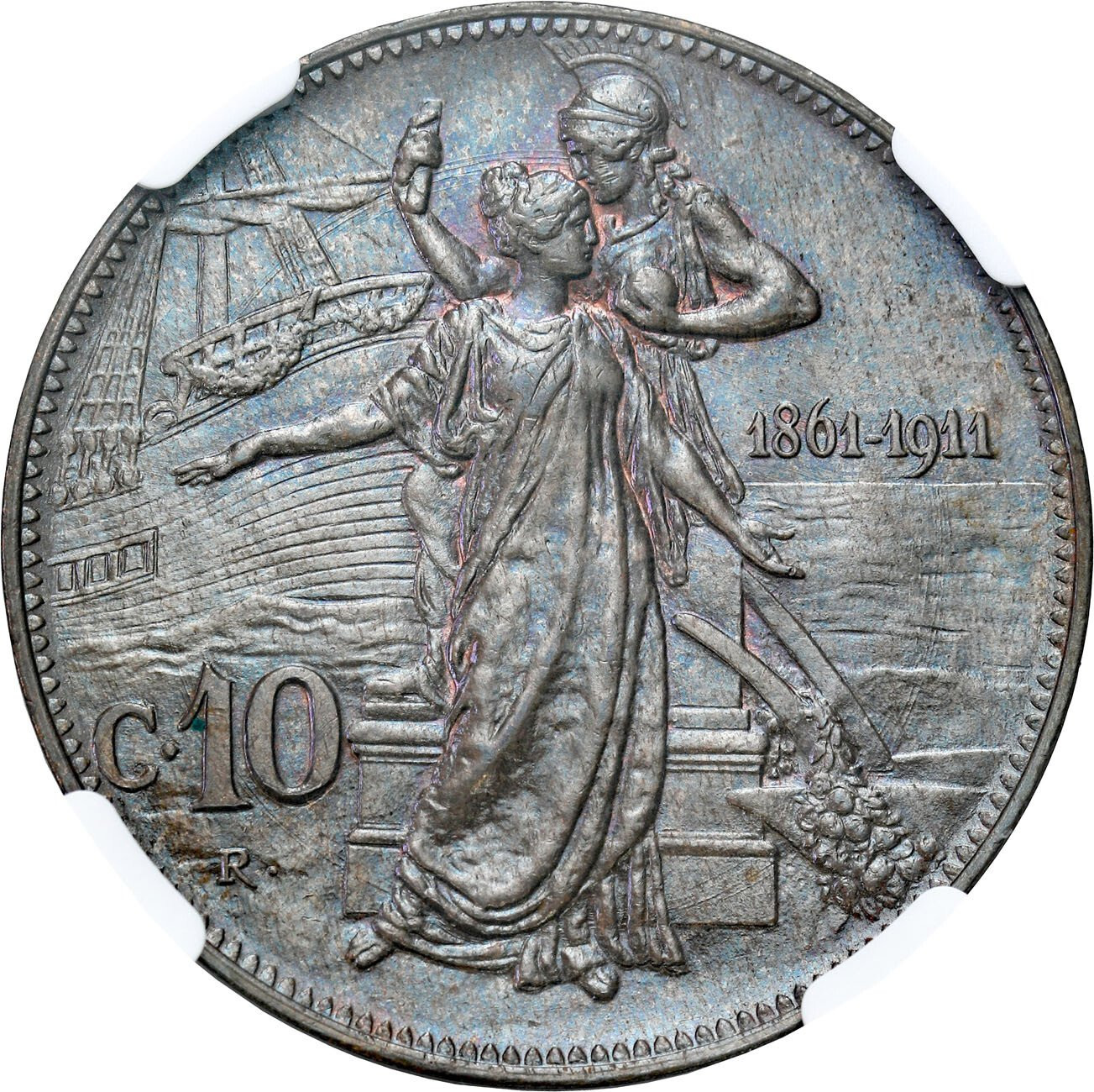 Włochy, Wiktor Emanuel III. 10 centymów 1911, Rzym NGC MS63 