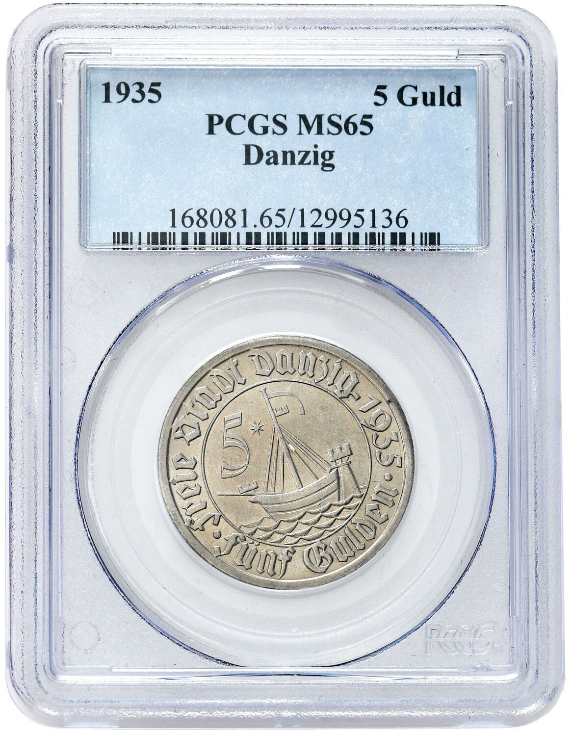 Wolne Miasto Gdańsk. 5 guldenów 1935, Berlin - Koga PCGS MS65 (MAX) - WYŚMIENITE