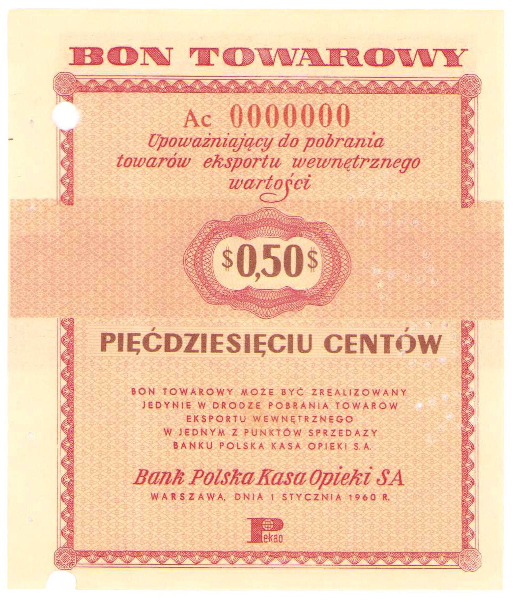 Bank Polska Kasa Opieki S.A., WZÓR na 50 centów 1960 seria Ac - RZADKOŚĆ