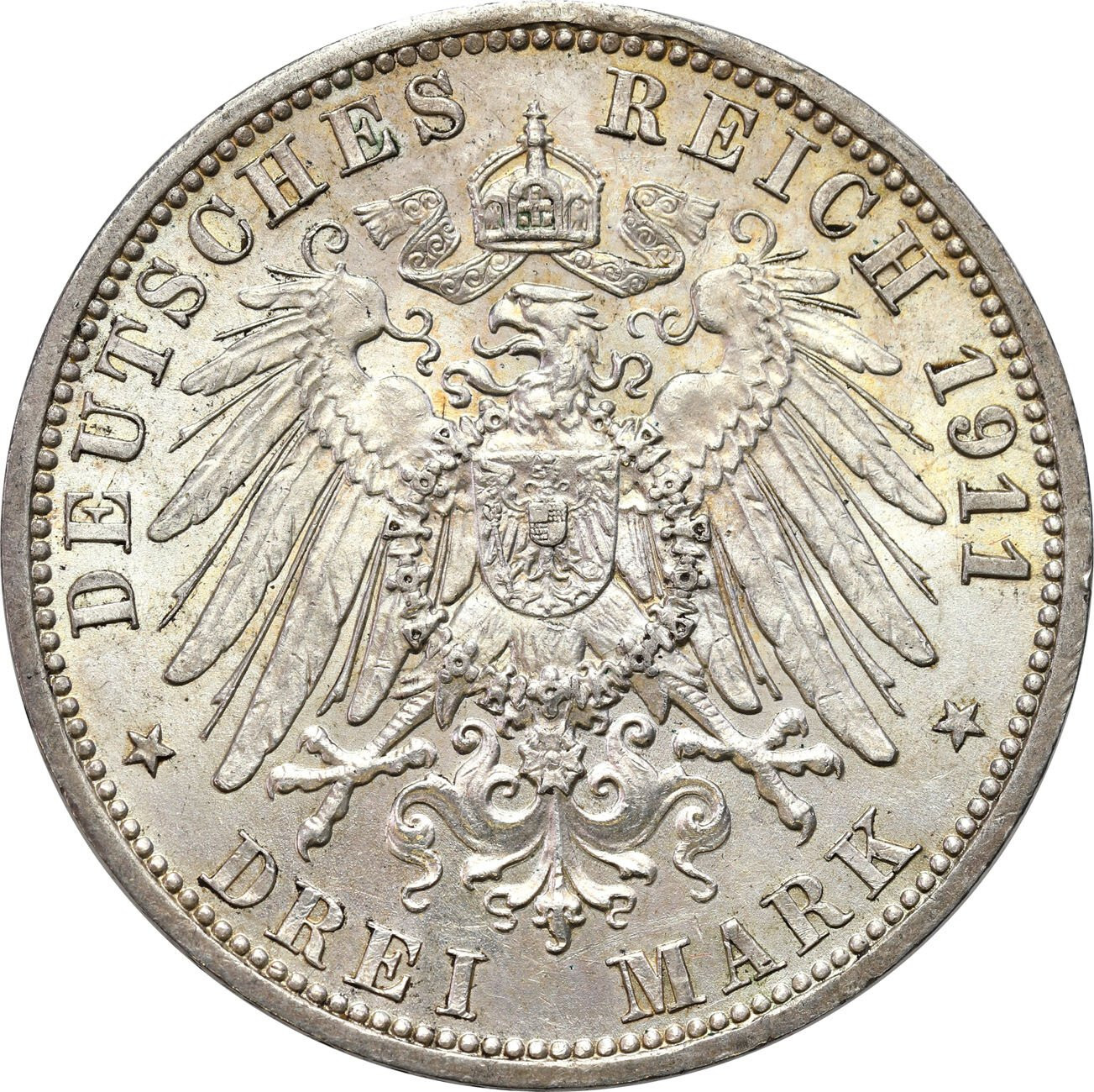 Niemcy, Prusy. Wilhelm II (1888–1918). 3 marki 1911 A, Berlin – PIĘKNE