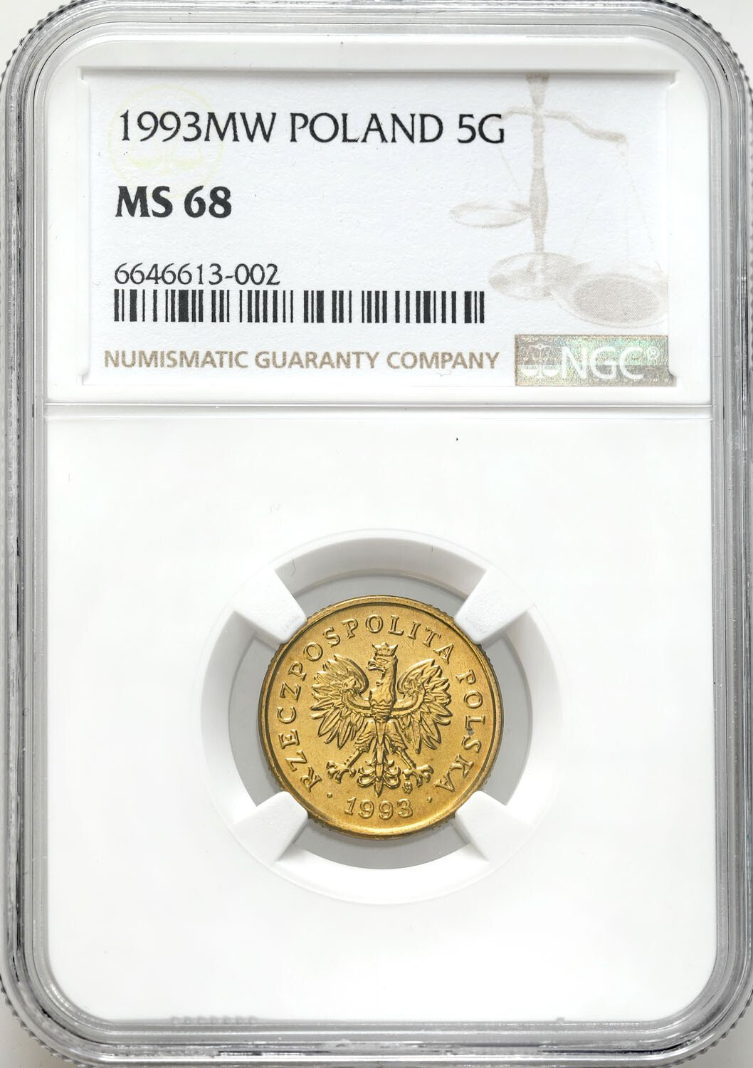 III RP. 5 groszy 1993 NGC MS68 – PIĘKNE