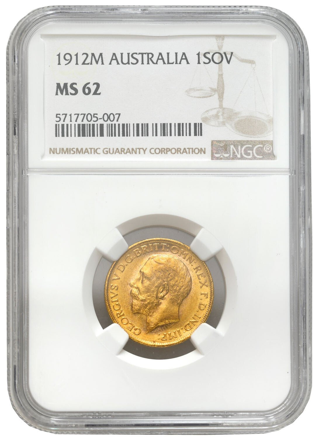 Wielka Brytania/Australia. Jerzy V.  1 suweren 1912 Melbourne NGC MS62
