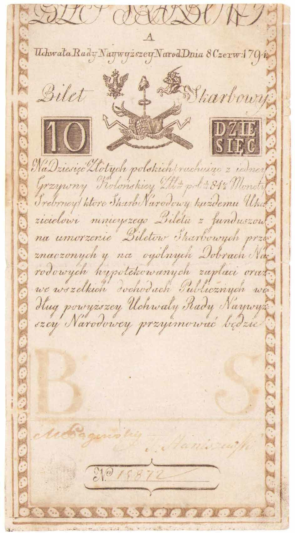 Insurekcja Kościuszkowska 10 złotych 1794 seria A