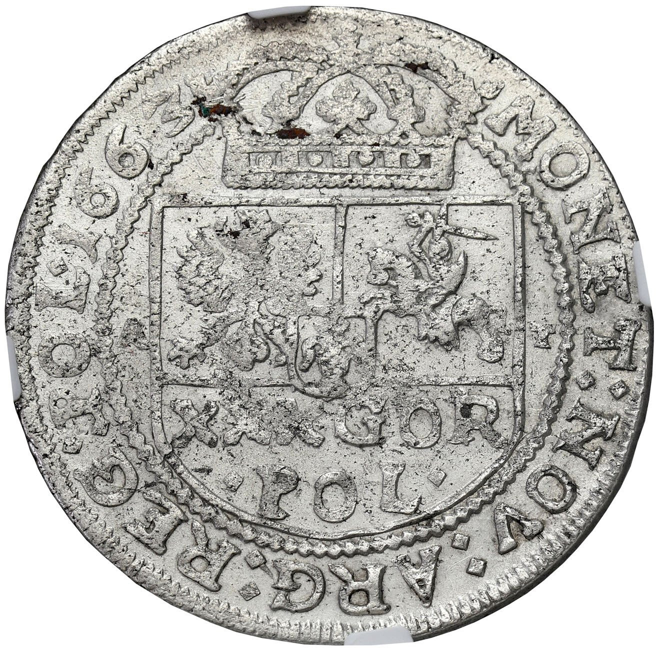 Jan II Kazimierz. Tymf 1663 AT, Kraków NGC MS61 - błąd GOR