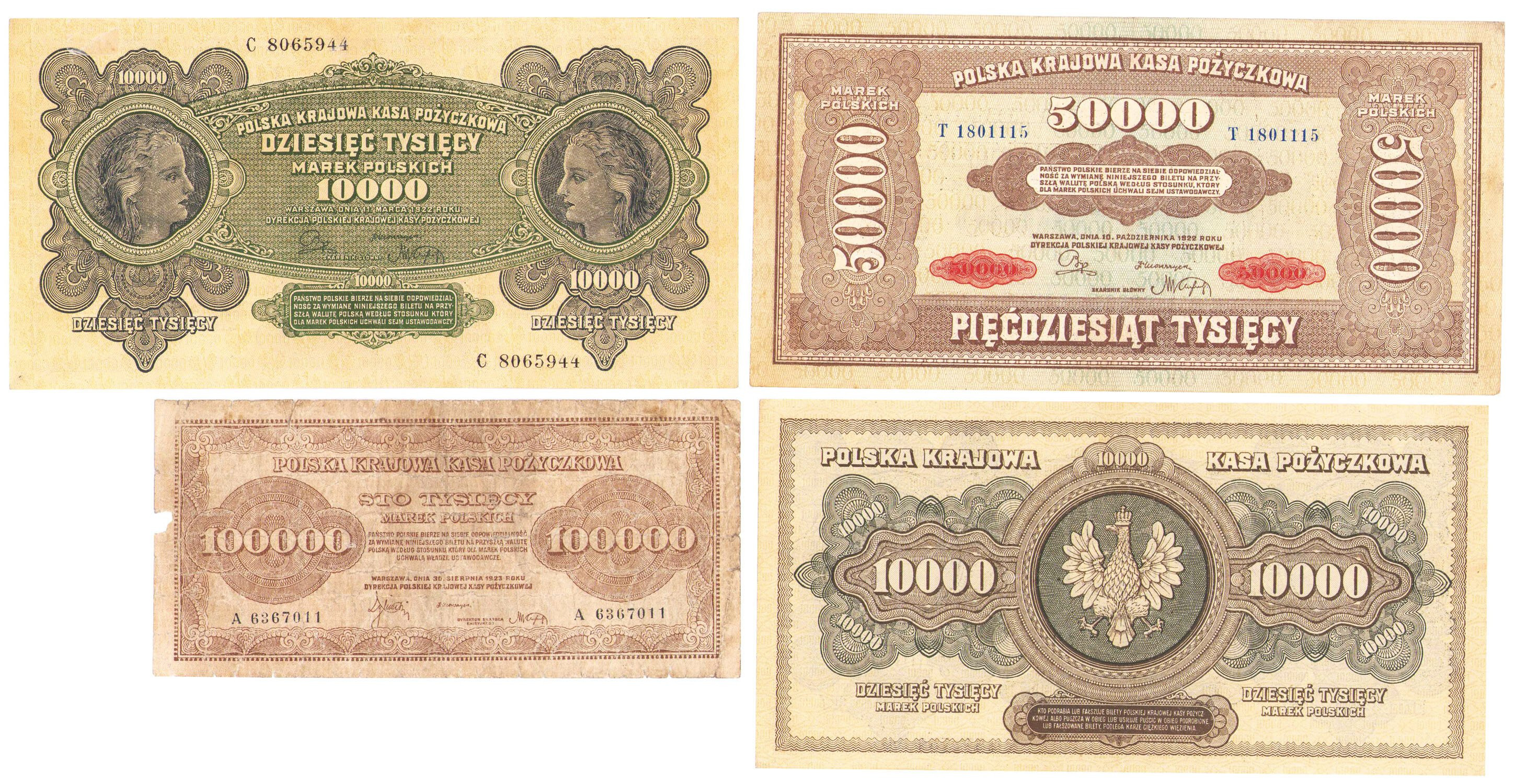 10.000 marek do 1.000.000 marek polskich 1922-1923, 4 sztuki