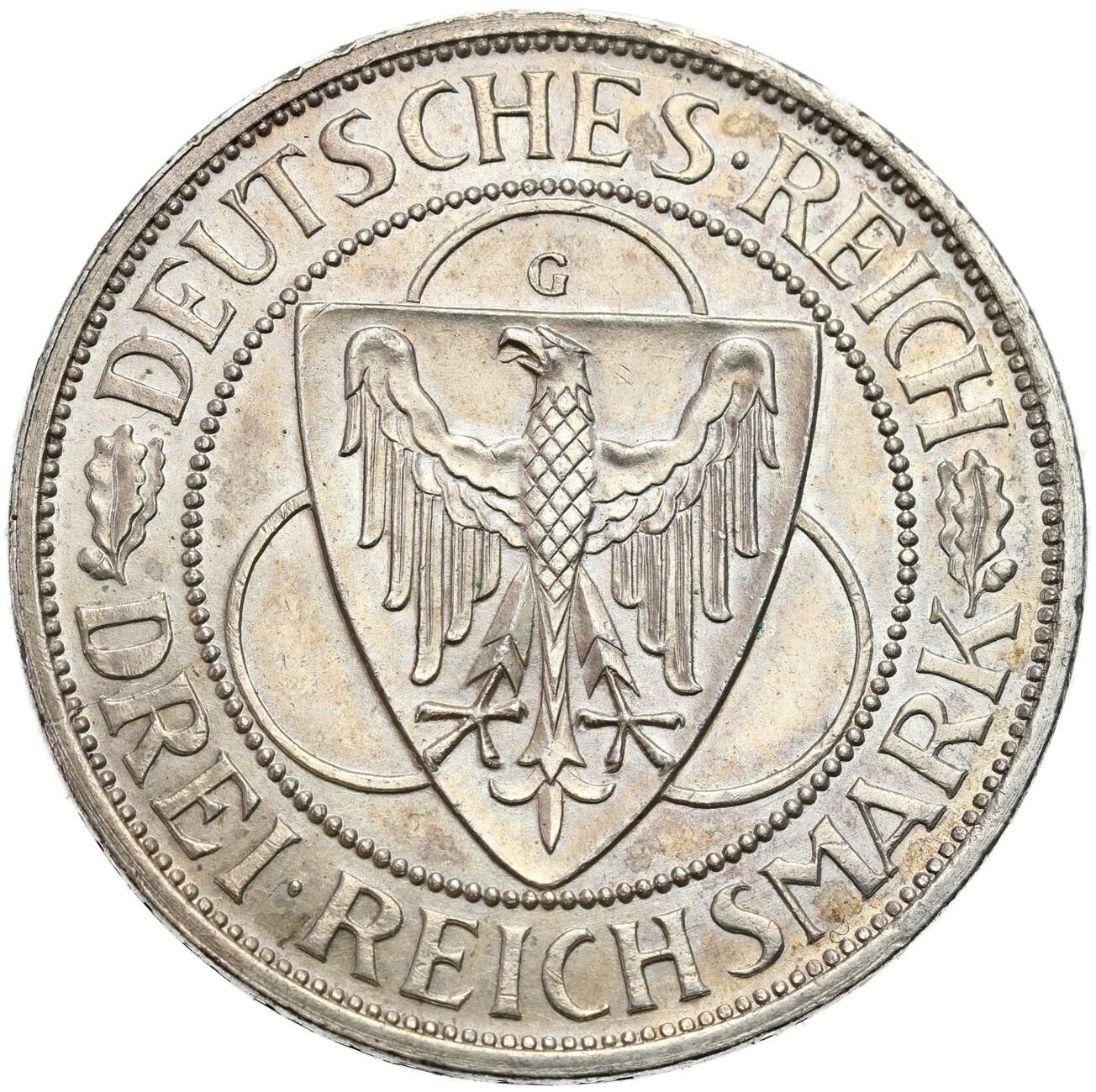 Niemcy, Weimar. 3 marki 1930 G, Karlsruhe  – Rheinlande -RZADKA