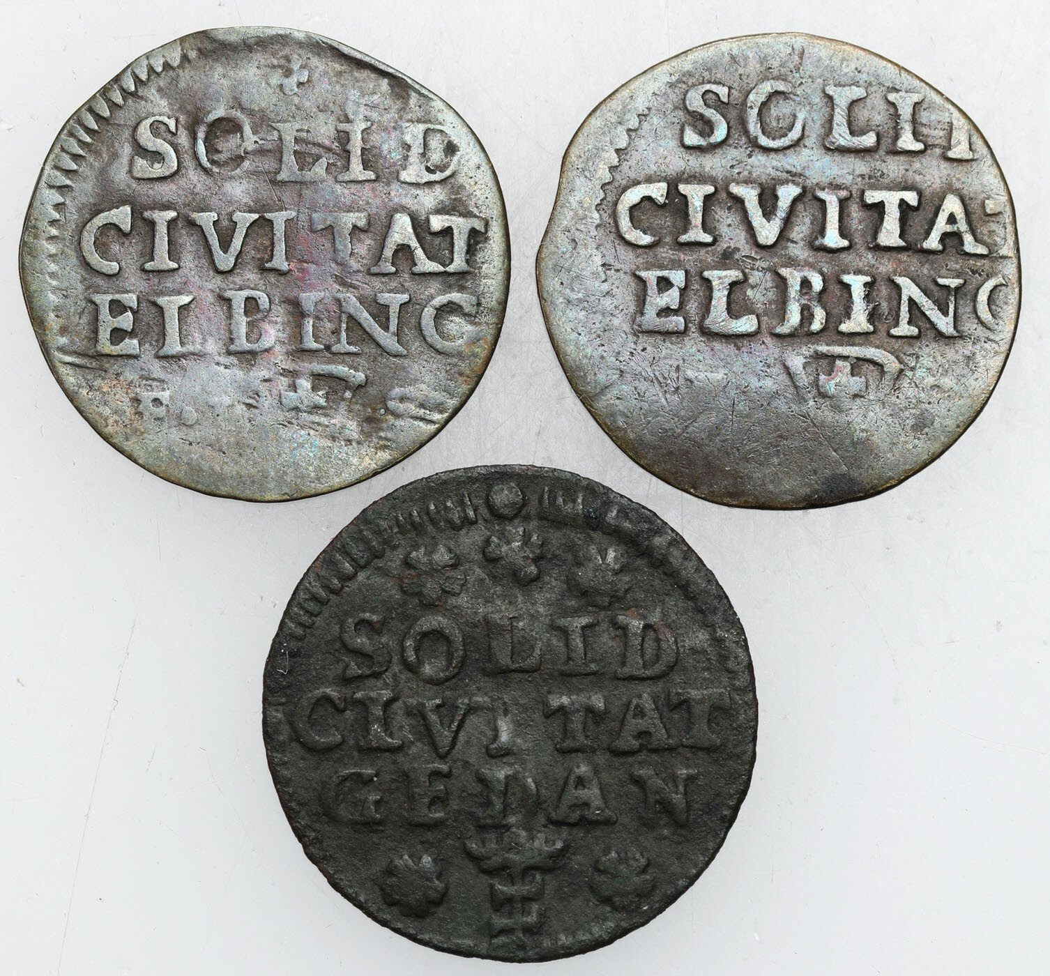 August III Sas. Szeląg 1757 Gdańsk, szeląg 1763 Elbląg - zestaw 3 monet 