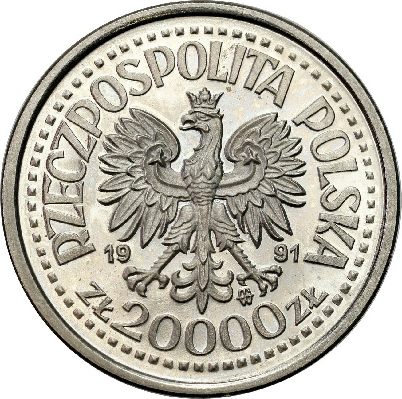 III RP. PRÓBA Nikiel 20.000 złotych 1991 Jan Paweł II Ołtarz