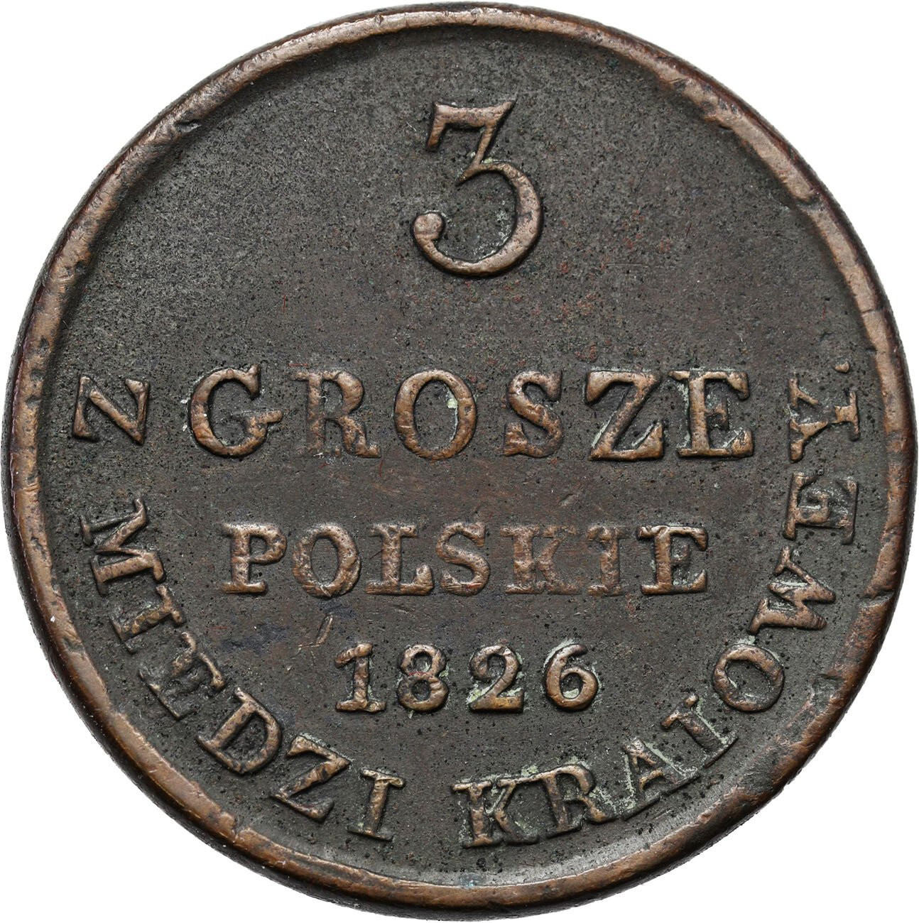 Polska XIX w. / Rosja. Mikołaj I. 3 grosze 1826 Z MIEDZI KRAIOWEY, IB, Warszawa