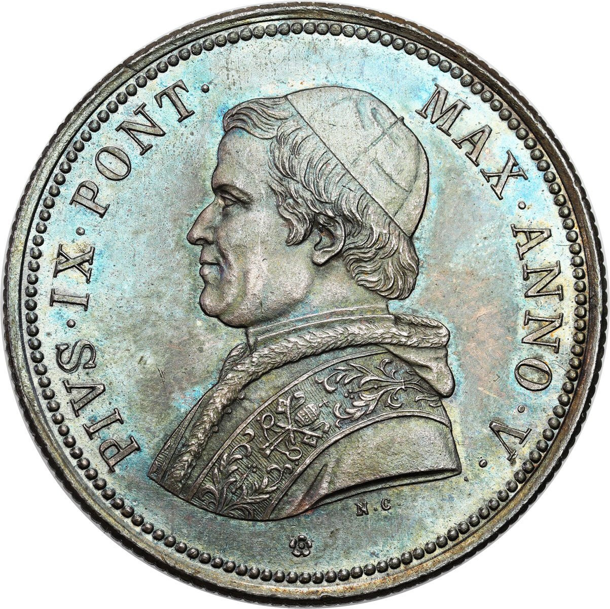 Włochy, Watykan. Pius IX (1846–1878). 50 baiocchi 1850 R, Rzym - PIĘKNE