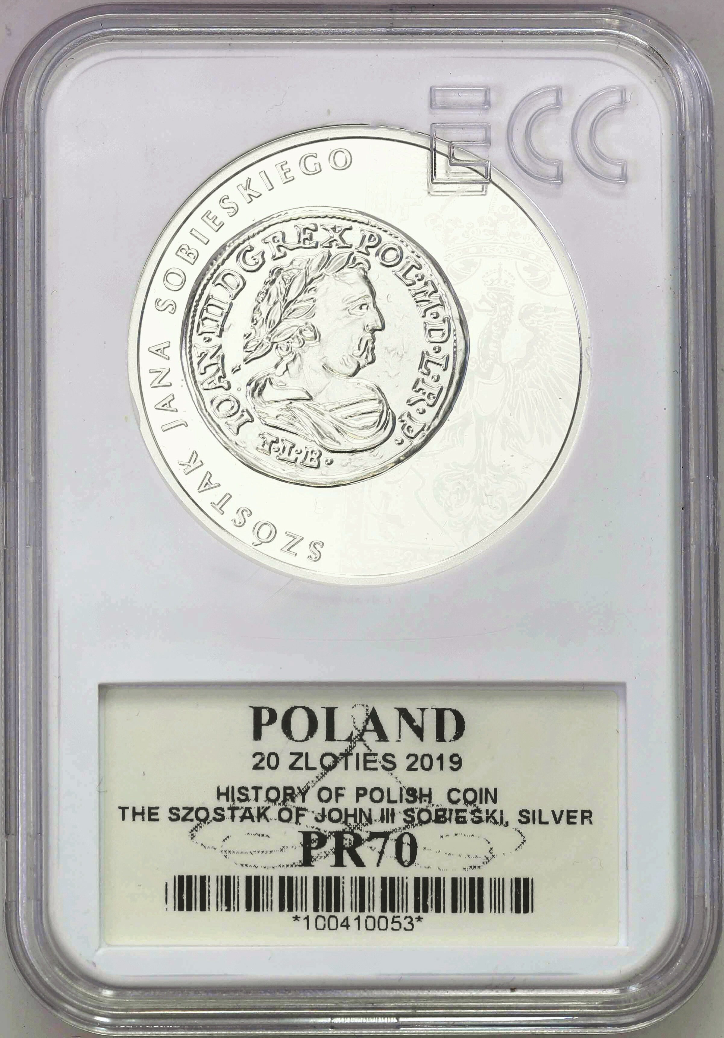III RP. 20 złotych 2019 szóstak Jana Sobieskiego GCN PR70