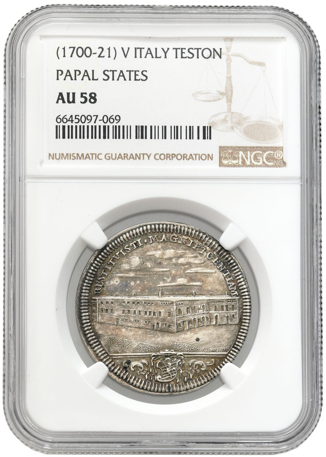 Włochy i Watykan. Clemans XI (1700-1721). Testone, Rzym NGC AU58 - RZADKOŚĆ