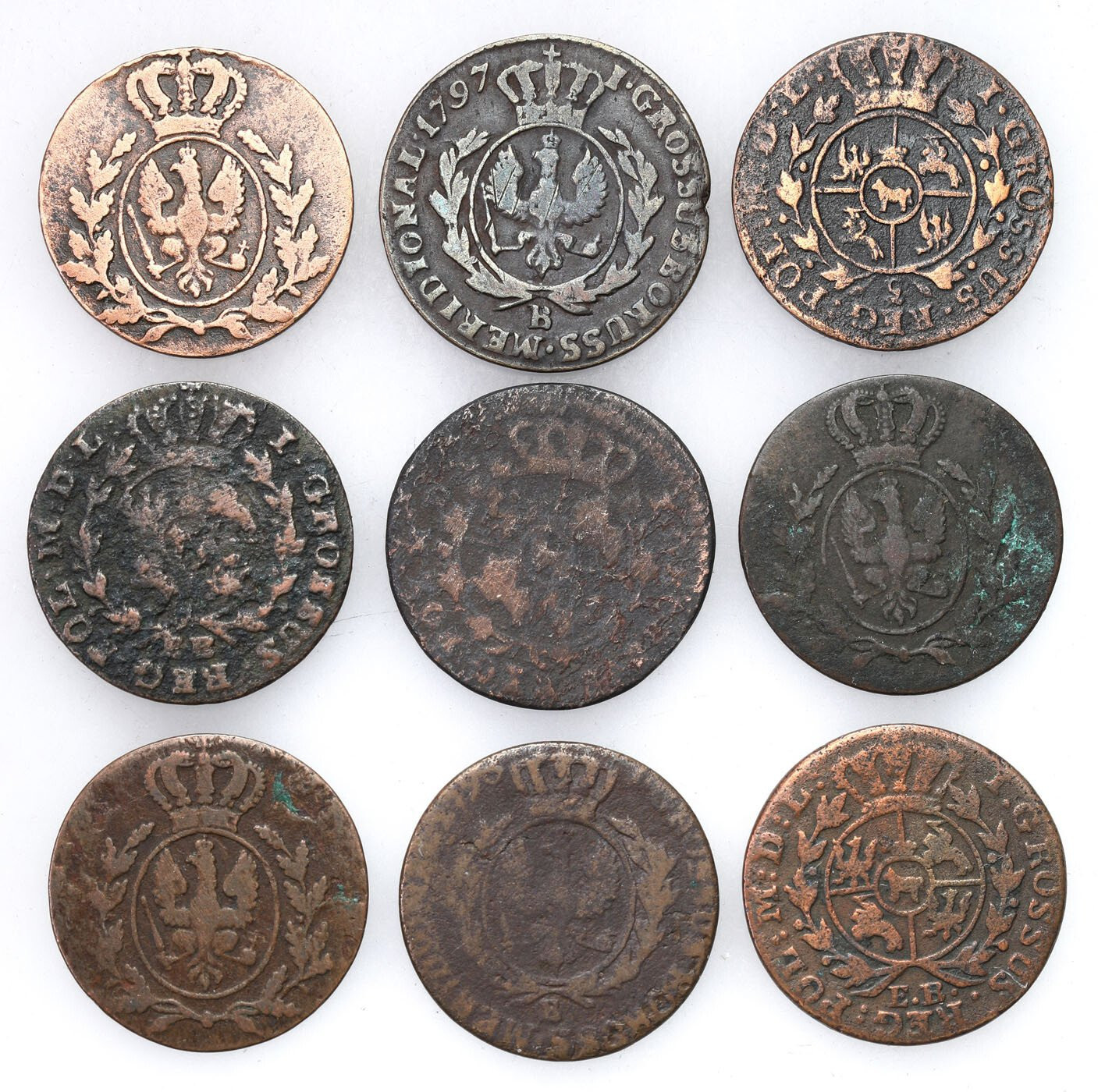 Polska XVIII-XIX wiek. Grosz 1765-1816, zestaw 9 monet