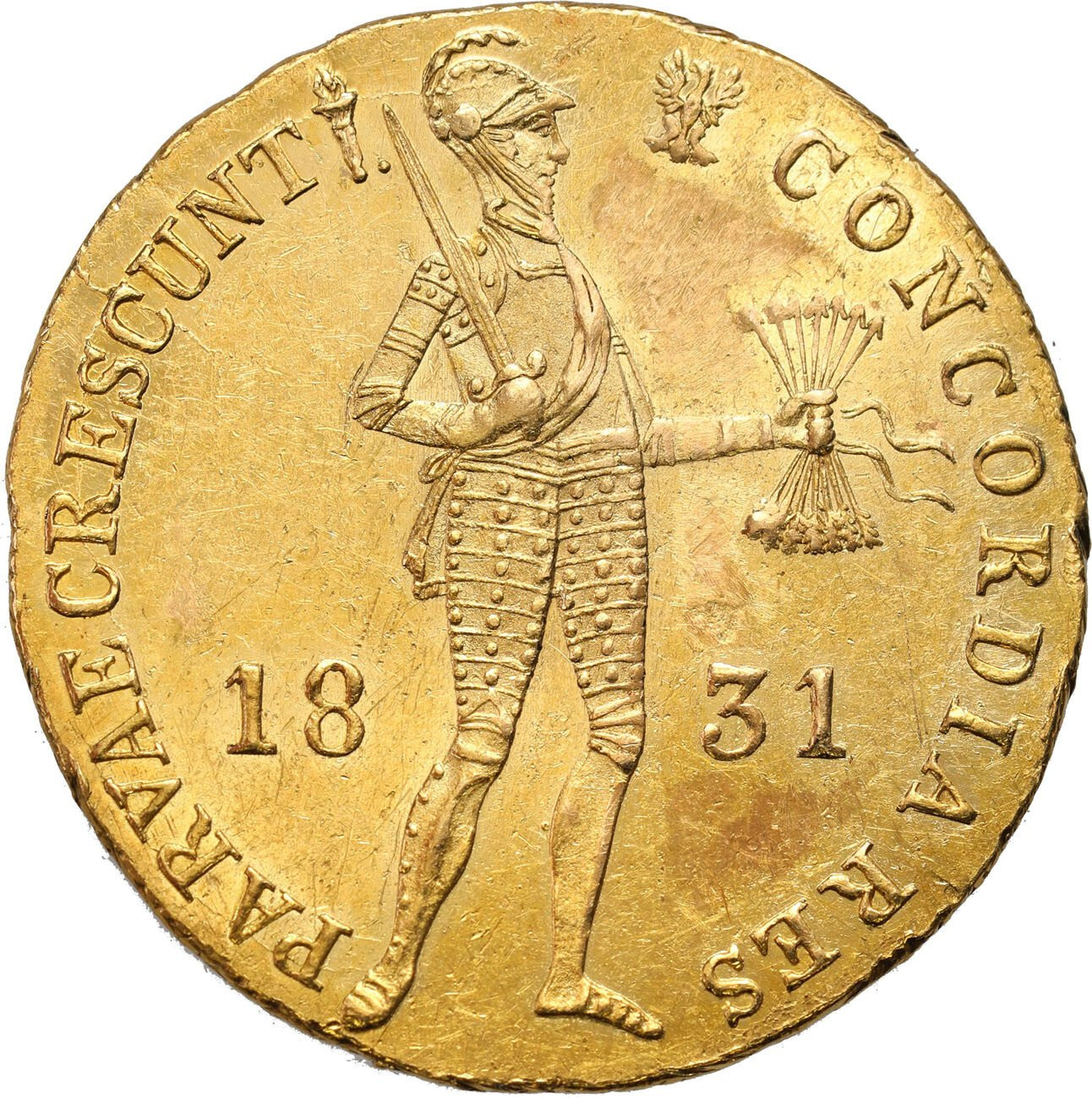 Powstanie Listopadowe. Dukat 1831, Warszawa, odmiana z kropką za pochodnią - RZADSZY