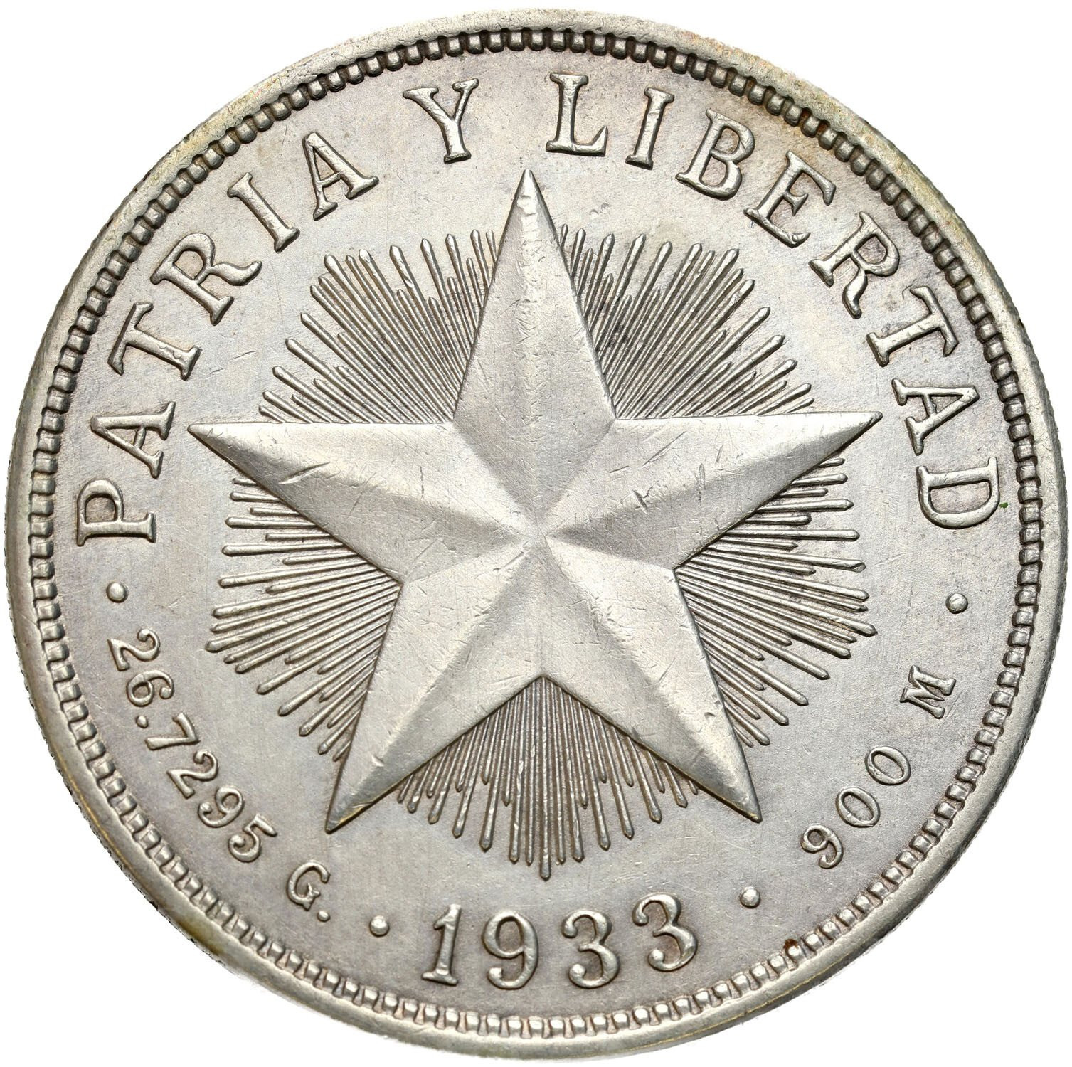 Kuba. 1 peso 1933, Filadelfia