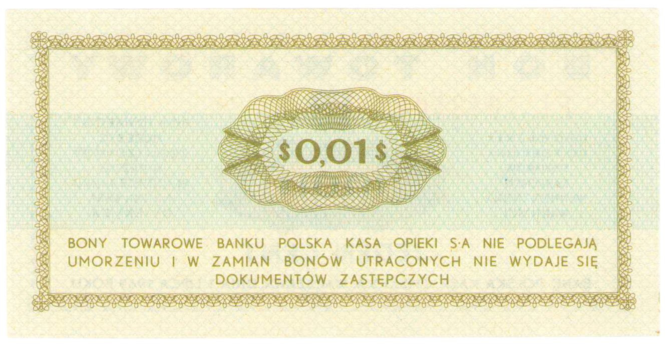 Bon towarowy PEKAO na 1 cent 1969 seria FL – PIĘKNY 