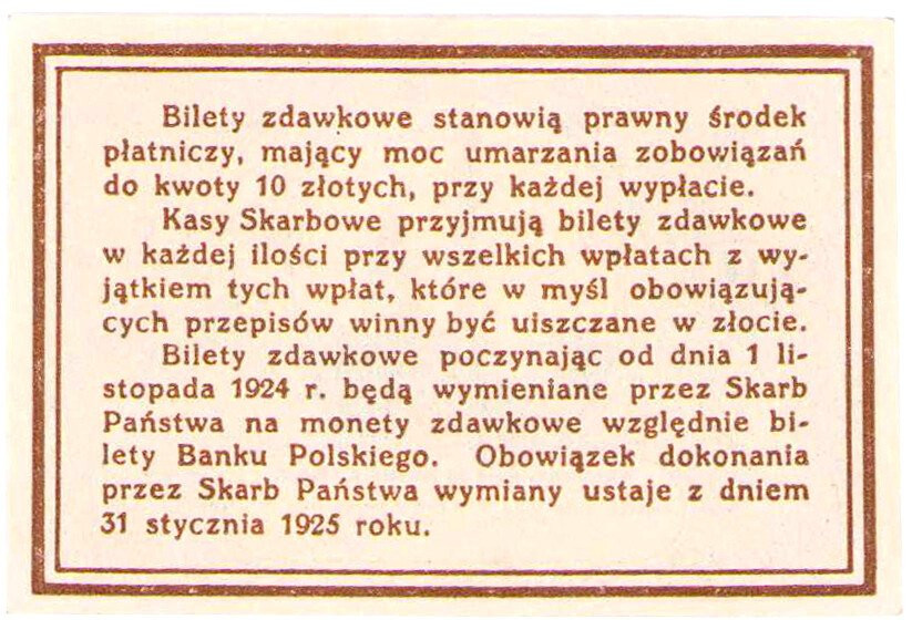 Bilet zdawkowy 10 groszy 1924