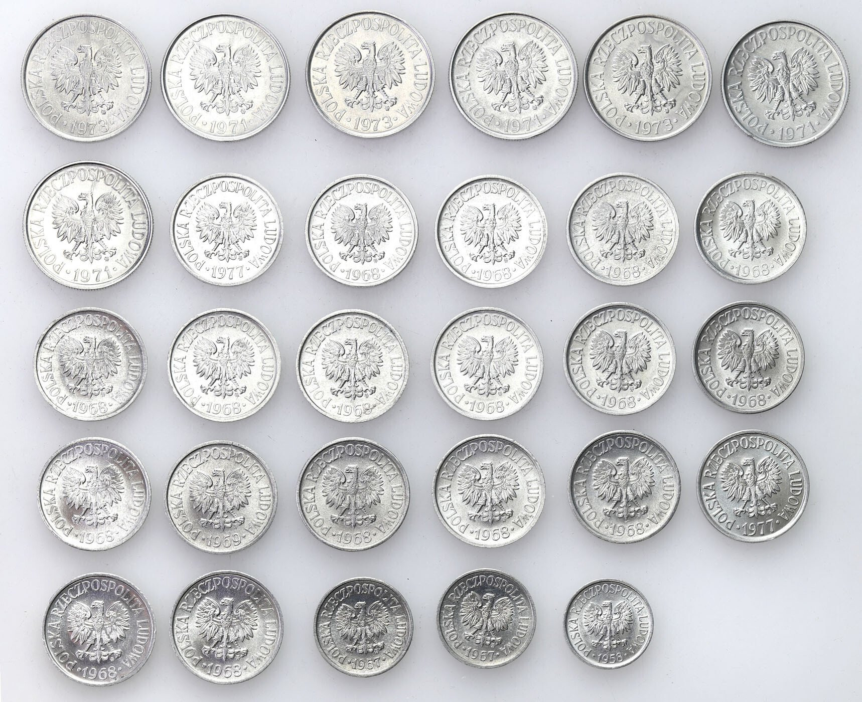 PRL. 5 do 50 groszy 1958-1977, zestaw 29 monet 