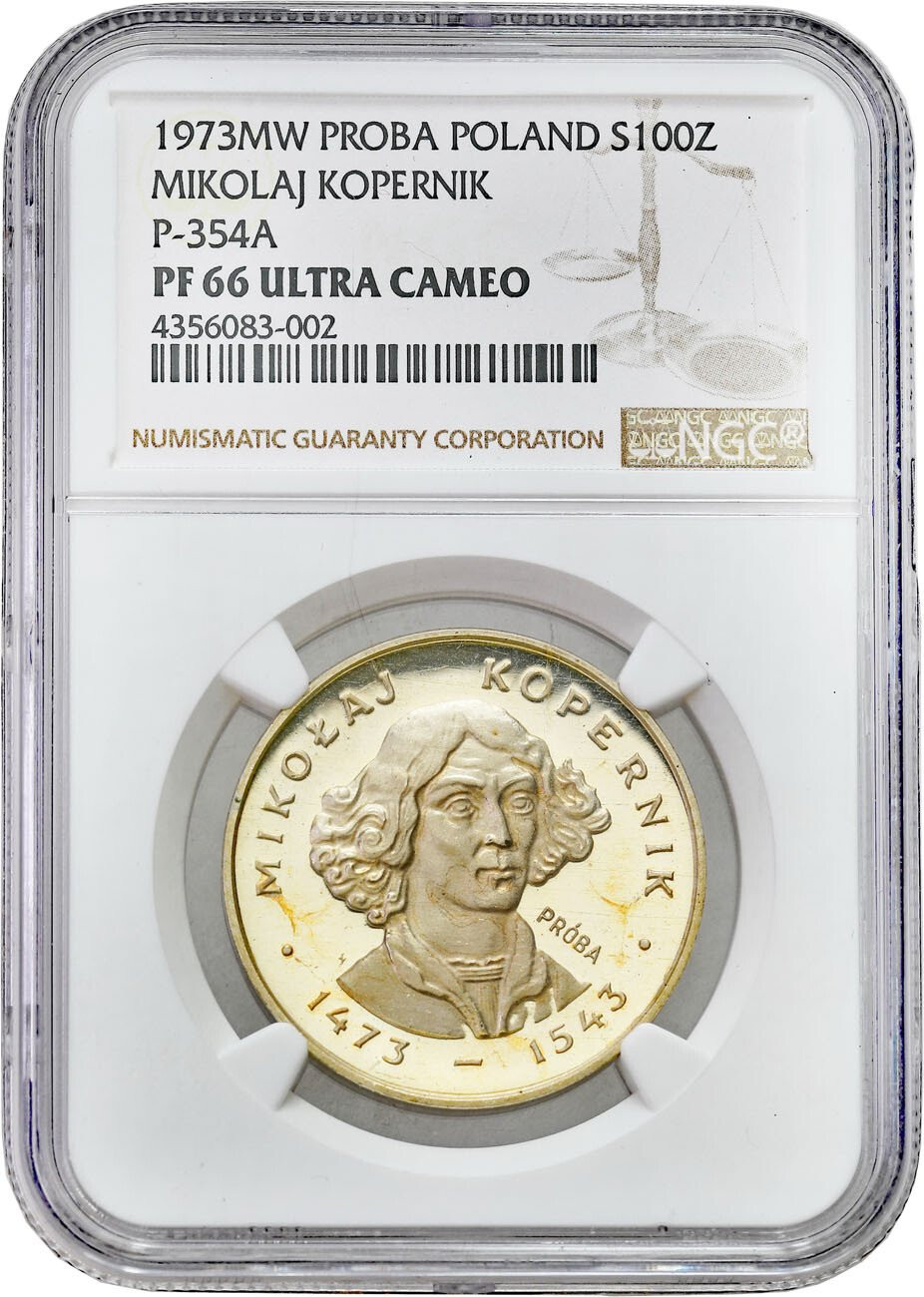 PRL. PRÓBA srebro 100 złotych 1973 Kopernik - mała głowa- NGC PF66 ULTRA CAMEO - RZADKIE