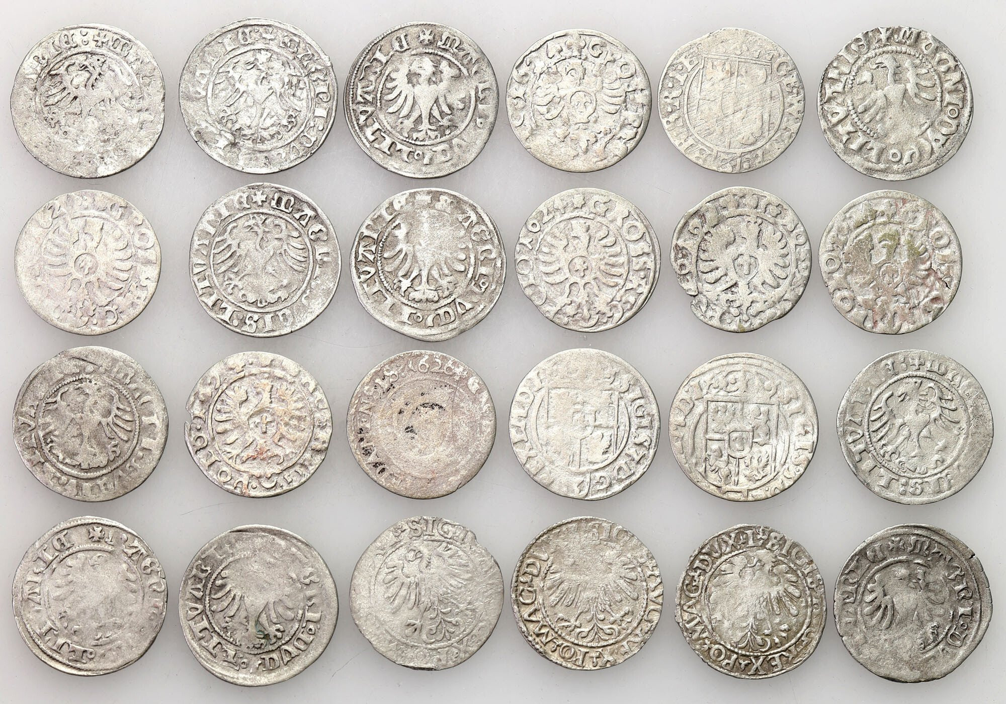 Polska XVI-XVII wiek. Półgrosz - Wilno, grosz – Kraków, półtorak – Bydgoszcz, zestaw 24 monet
