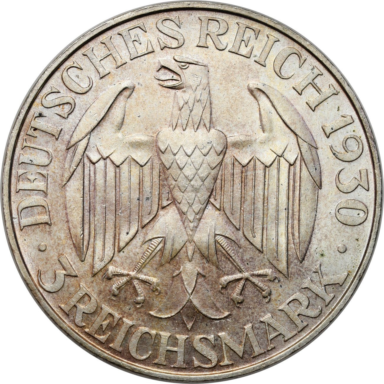 Niemcy, Republika Weimarska. 3 marki 1930 J, Hamburg – PIĘKNY