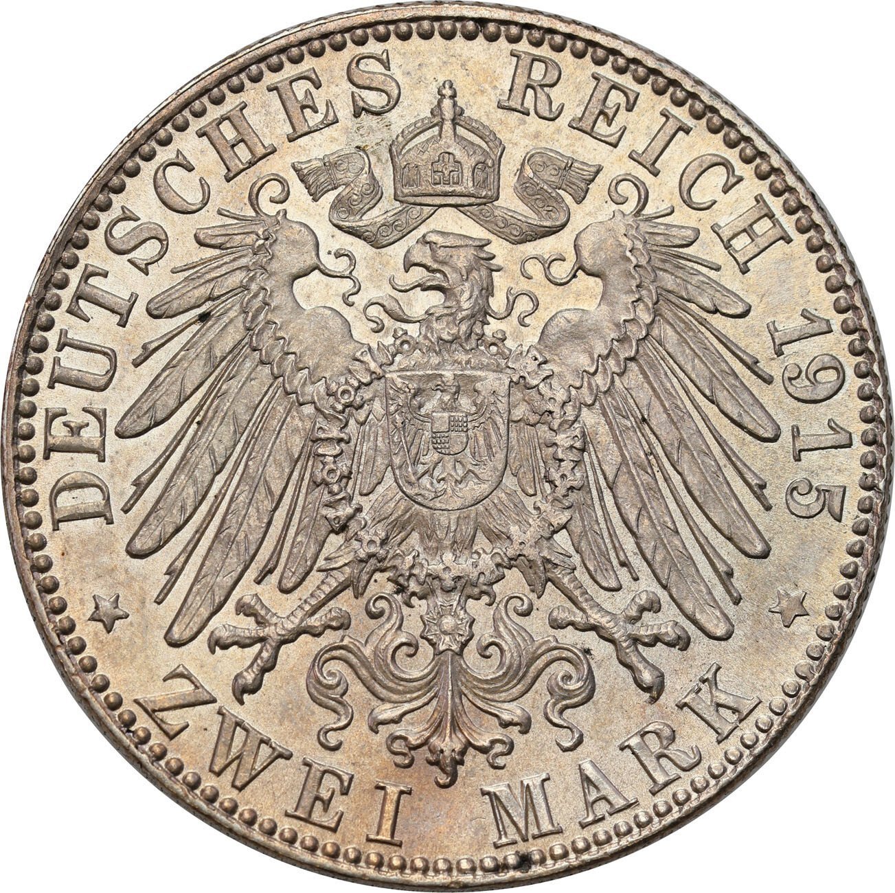 Niemcy, Saksonia-Meiningen. Jerzy II (1866–1914). 2 marki pośmiertne 1915 D, Monachium - RZADKIE i PIĘKNE