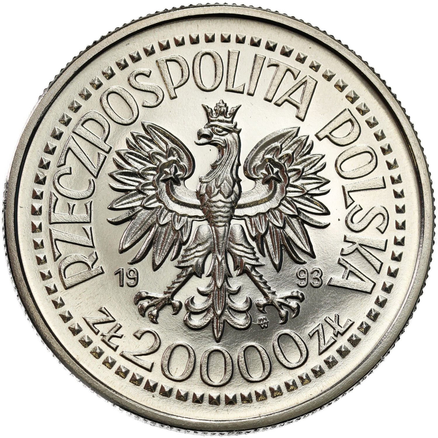 PRL. PRÓBA Nikiel 20.000 złotych 1993 – Kazimierz Jagiellończyk popiersie - PIĘKNE