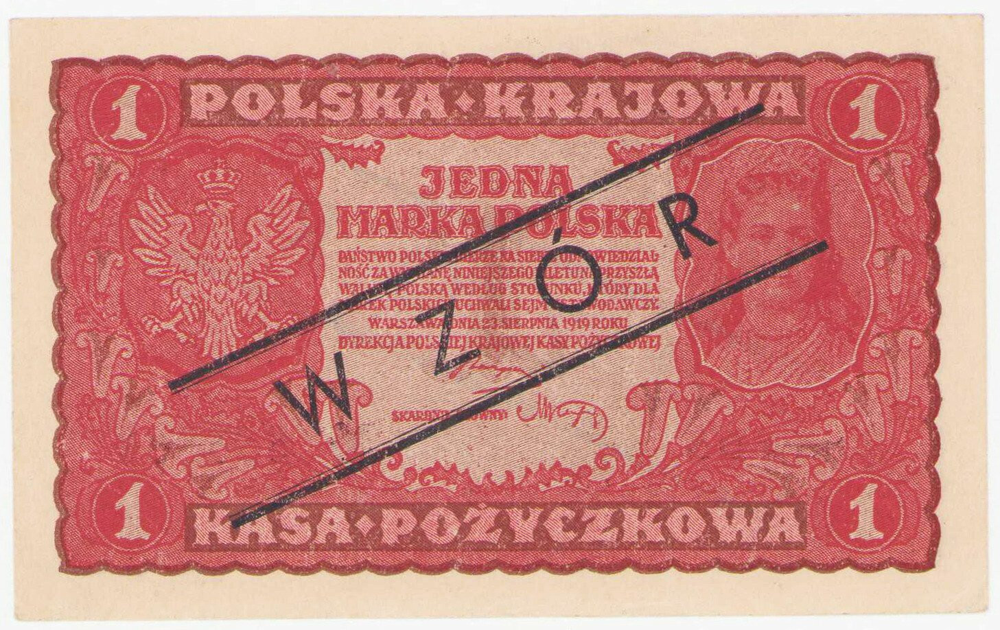 WZÓR. 1 marka polska 1920 seria I-DN