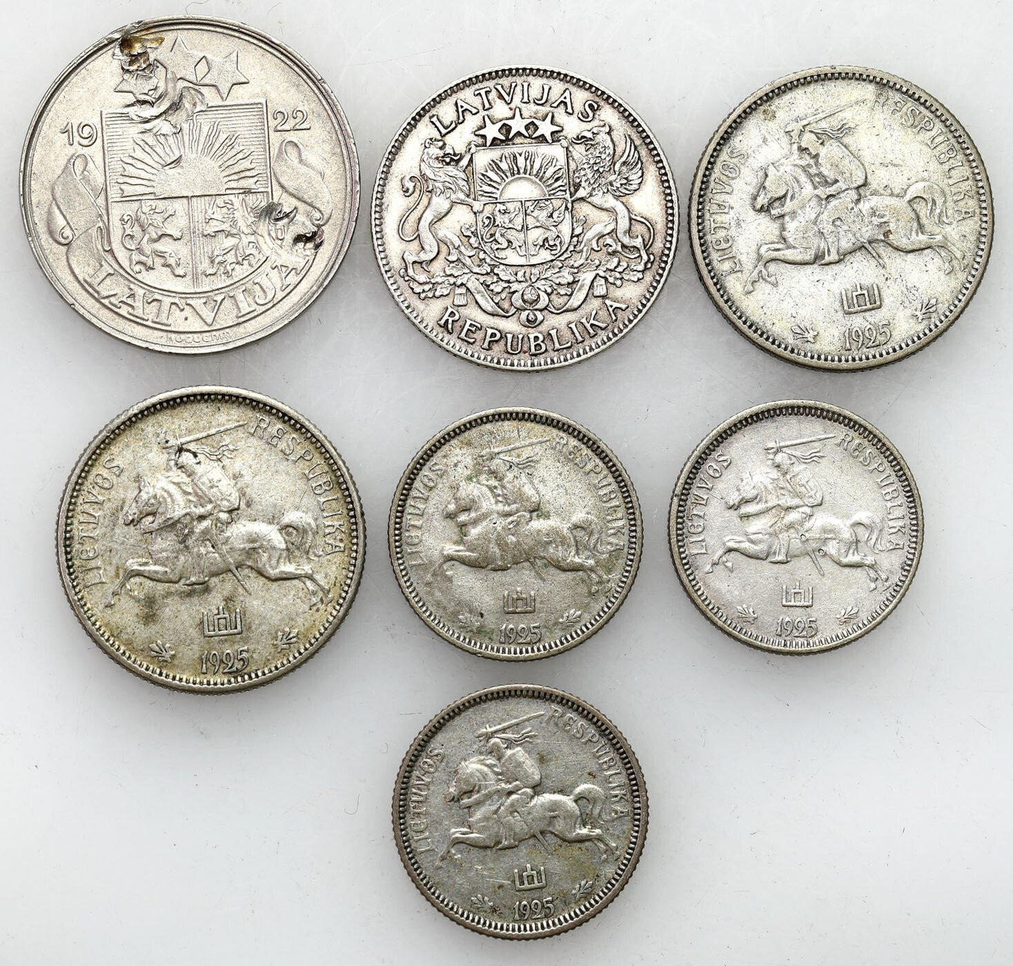 Litwa, Łotwa. 1922-1925, zestaw 7 monet
