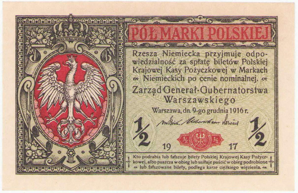 1/2 marki polskiej 1916 seria B, Generał - PIĘKNY