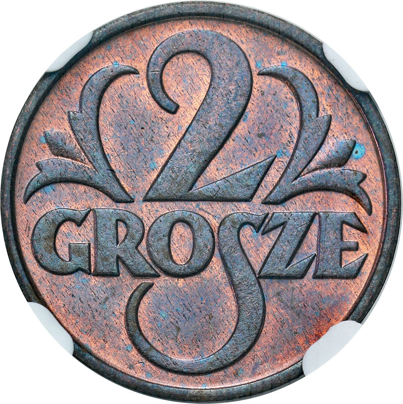 II RP. 2 grosze 1932 NGC MS65 RB (MAX) - WYŚMIENITY