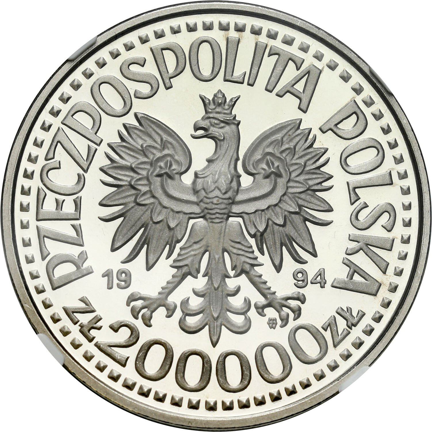 III RP. PRÓBA Nikiel 200.000 złotych 1994 Zygmunt I Stary - popiersie NGC PF69 ULTRA CAMEO (2 MAX) - PIĘKNE