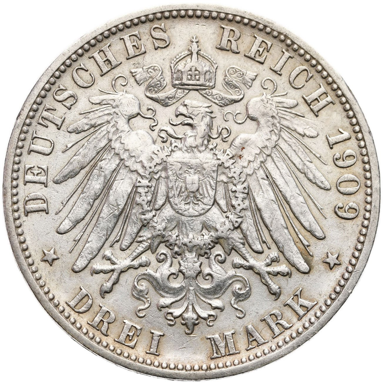 Niemcy, Wirtembergia. Wilhelm II (1891–1918). 3 marki 1909 F, Stuttgart