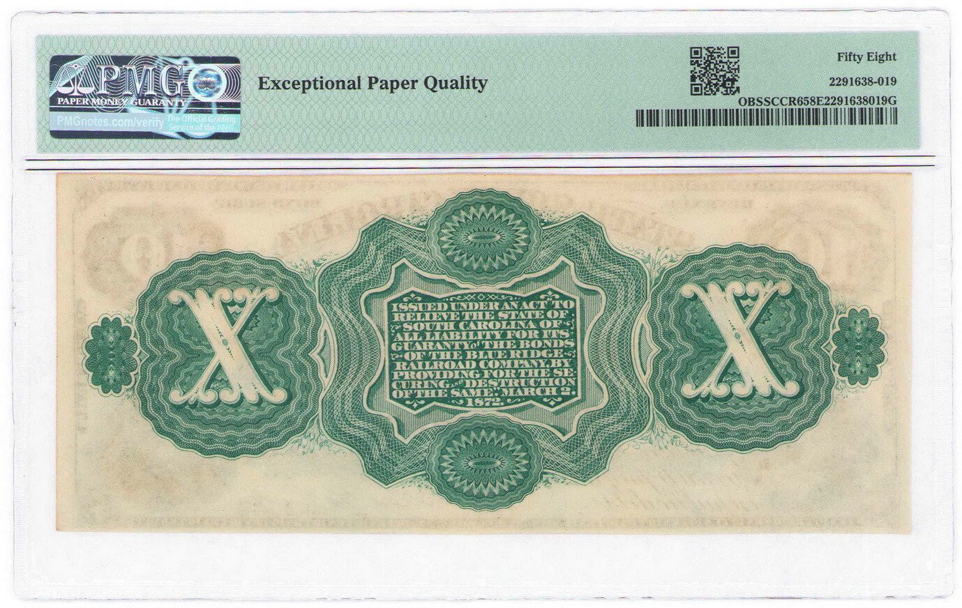 USA. South Carolina – Columbia, 10 dolarów 1872 PMG 58 EPQ - RZADKI