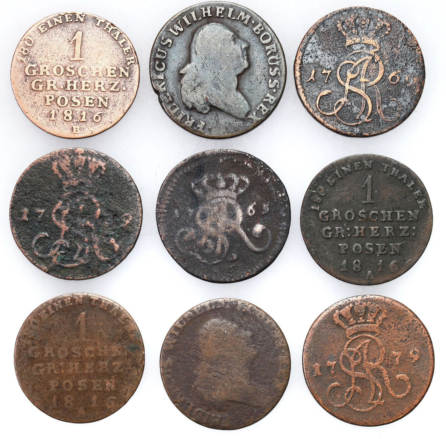 Polska XVIII-XIX wiek. Grosz 1765-1816, zestaw 9 monet
