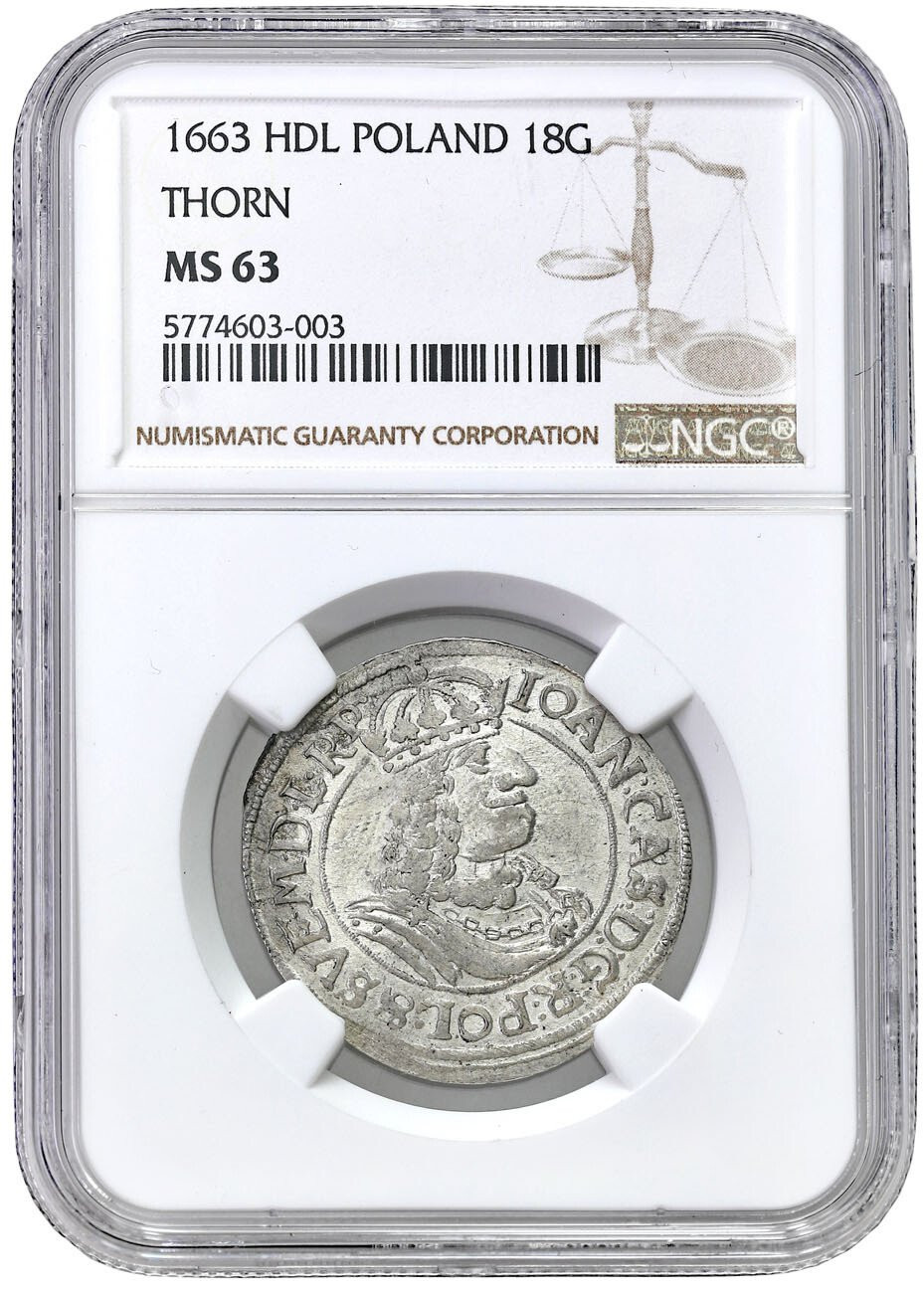 Jan II Kazimierz. Ort (18 groszy) 1663, Toruń NGC MS63 (2 MAX)