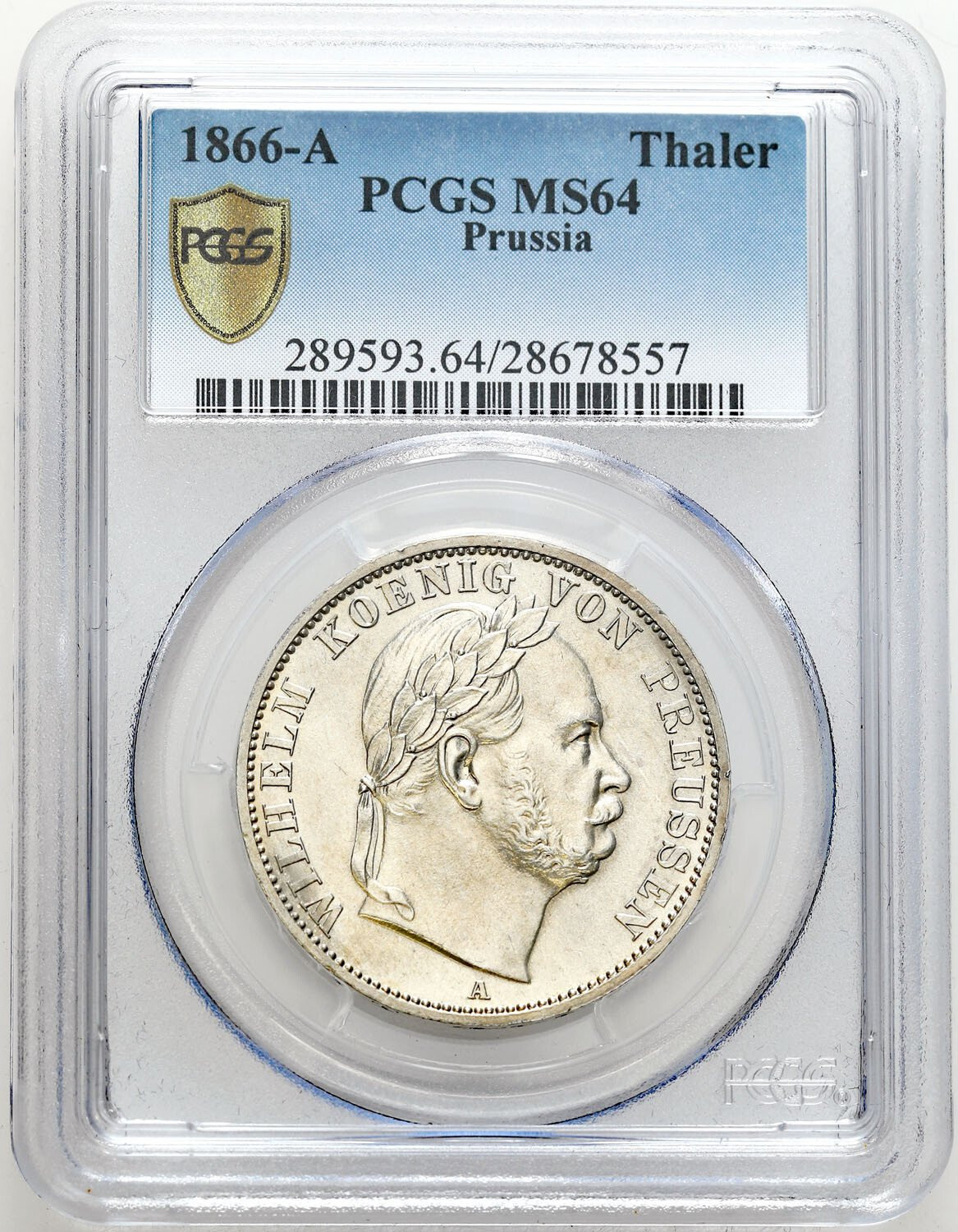 Niemcy, Prusy. Wilhelm I (1861-1888). Talar (Vereinstaler) 1866 A, Berlin PCGS MS64 - PIĘKNE 
