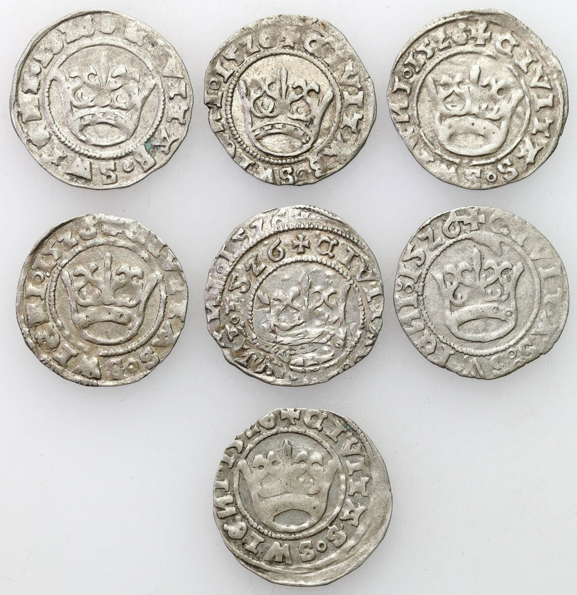 Śląsk, Ludwik Jagiellończyk (1516–1526). Półgrosz 1526, Świdnica, zestaw 7 sztuk