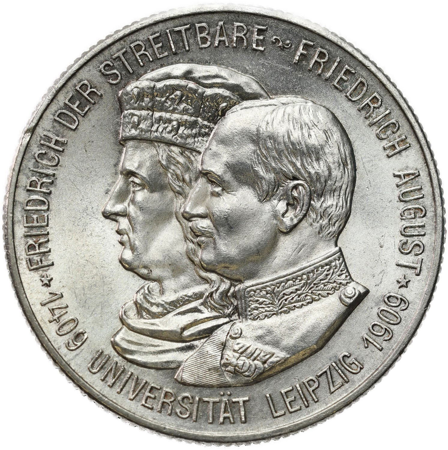 Niemcy, Saksonia. Fryderyk August III (1904–1918). 2 marki 1909, Muldenhütten - PIĘKNE