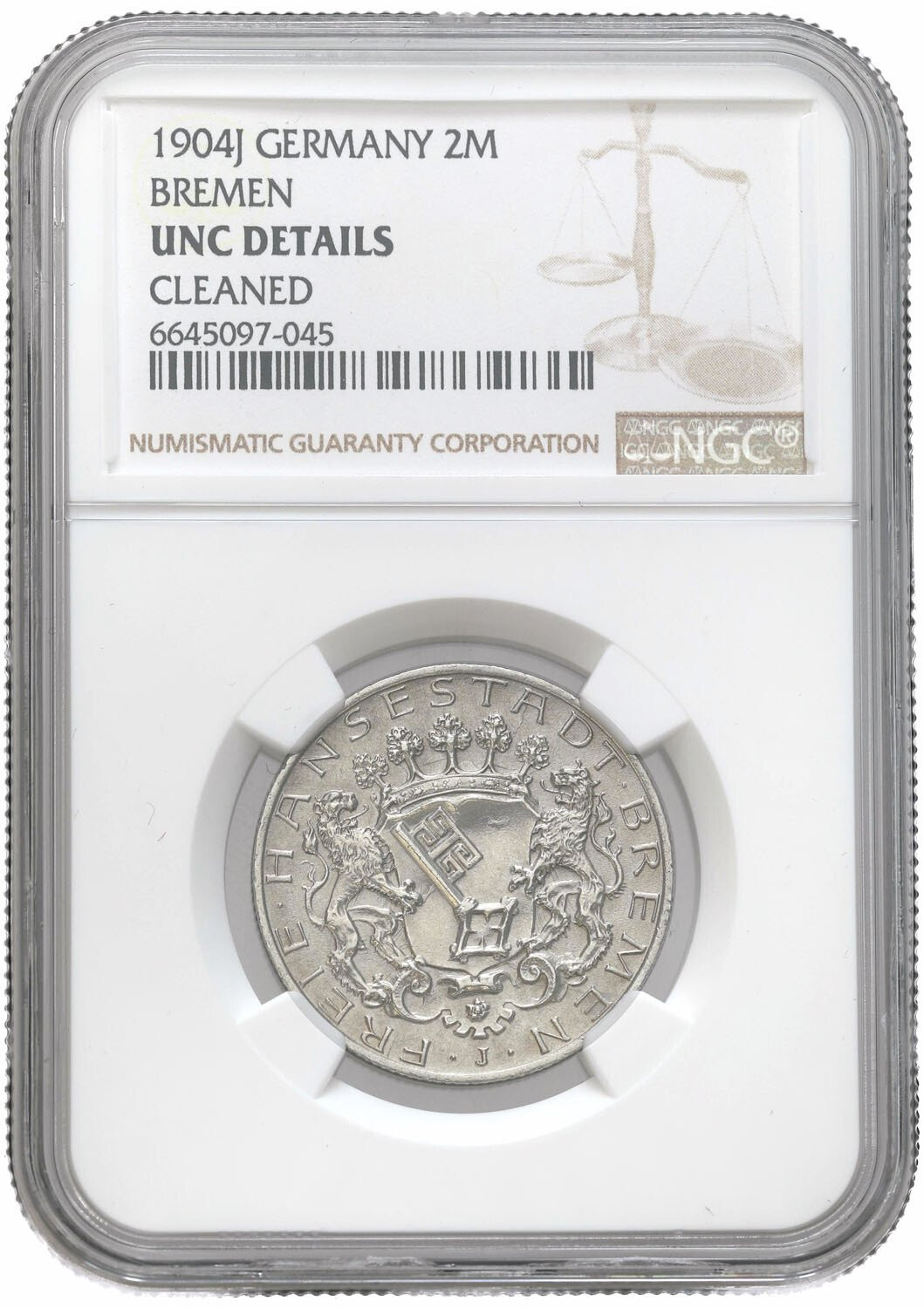 Niemcy, Brema. 2 marki 1904 J, Hamburg NGC UNC